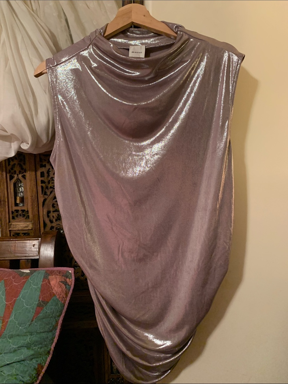 Mauve Metallic Cowl Neck Tank